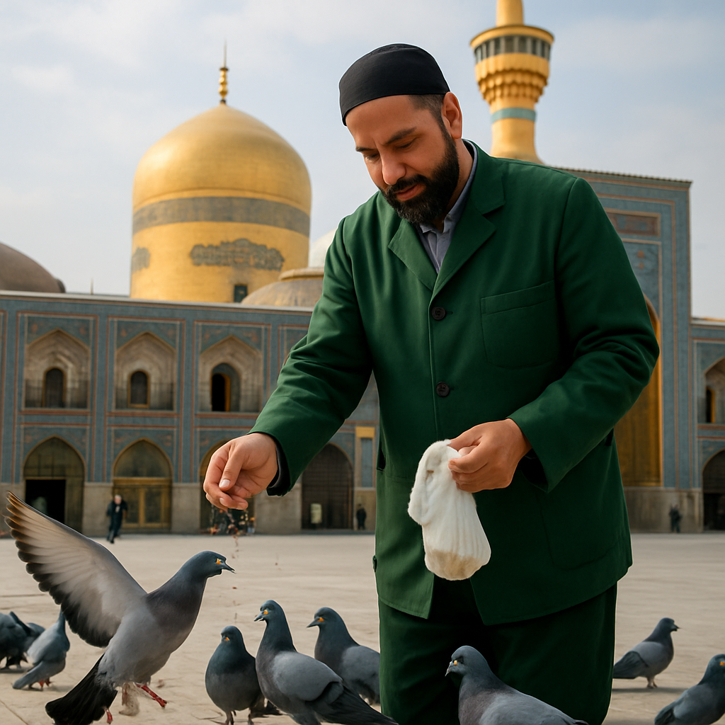 خادم در حال خدمت‌رسانی به زائران