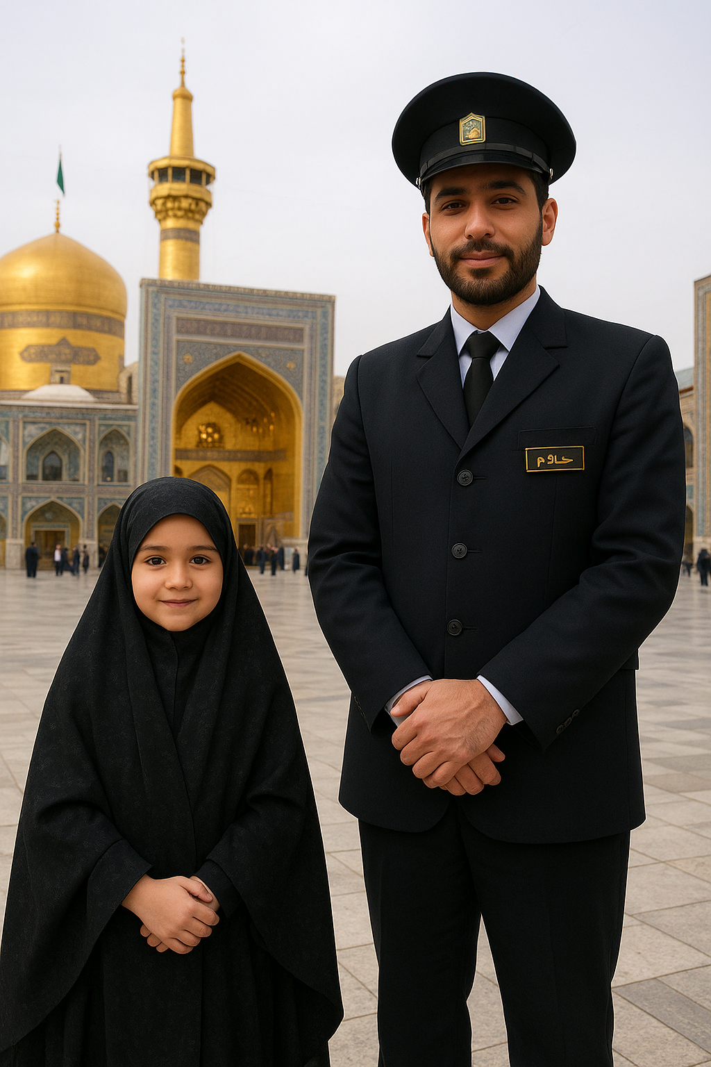 تصویر دختر بچه در حرم امام رضا علیه السلام کنار یک...